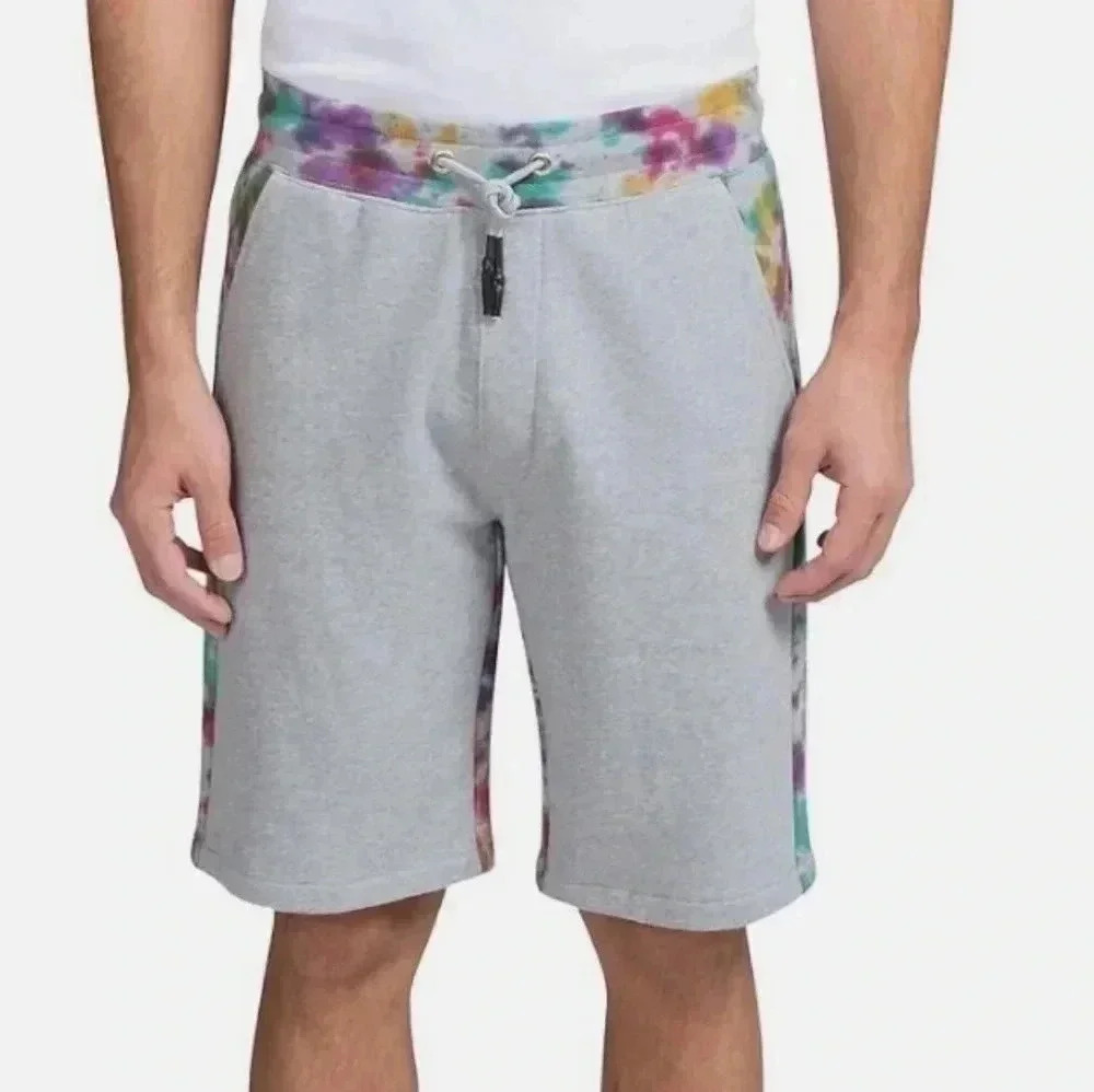 PRPS Men's Tie-Dyed Casual Shorts 100% Cotton Multicolored Heather Gray